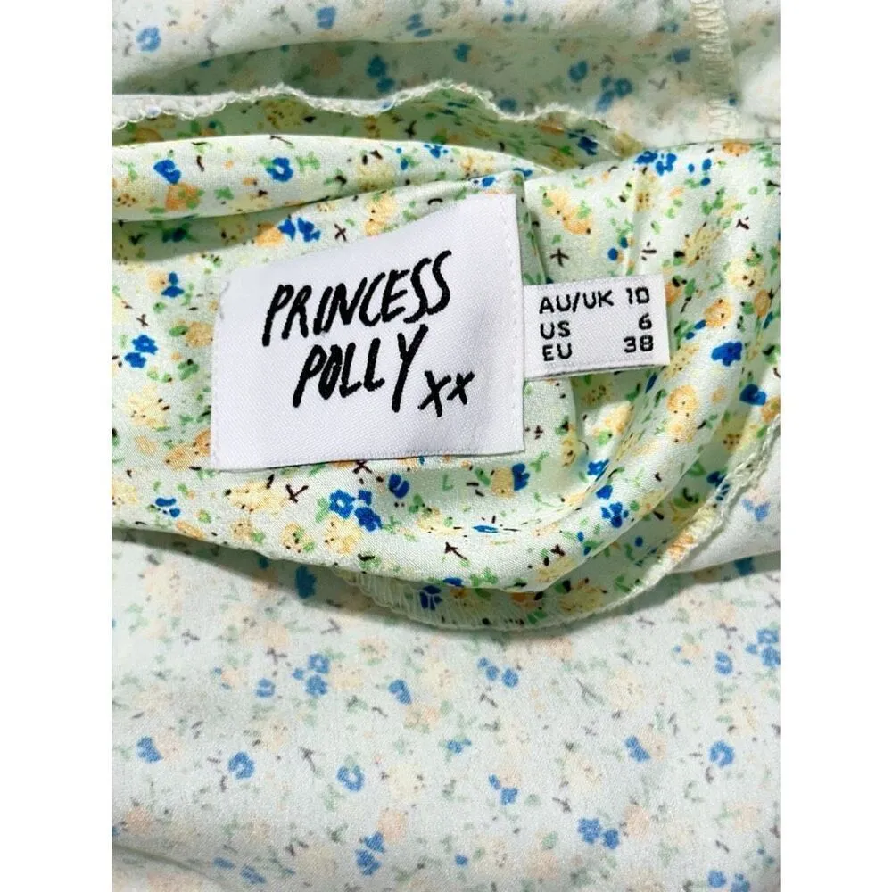 Princess Polly After Though Dainty Ditsy Green Floral Satin‎ Mini Slip Dress 6 - Image 3