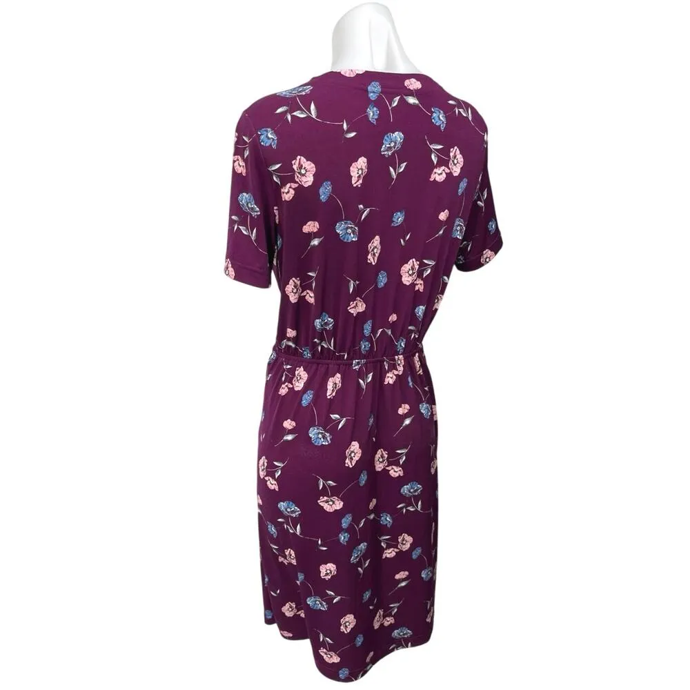Banana Republic Purple Floral Short Sleeve Pleated Midi Wrap Sheath Dress Size S - Image 2