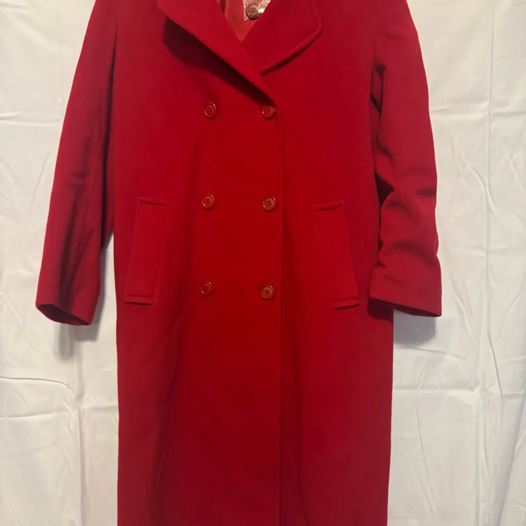 Vintage Stephanie Andrew’s Size 14 Petite Long Red 100% Wool Overcoat NWOT - Image 2