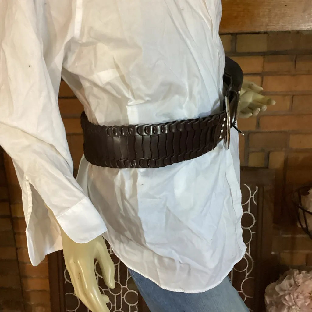 GUESS DARK BROWN THICK FAUX LEATHER STATEMENT BELT W/RHINESTONE ACCENTS (L) - Image 5