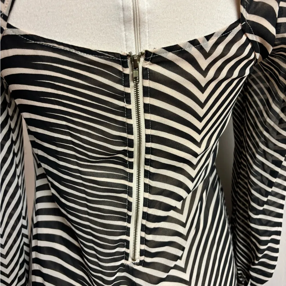 Ya Los Angeles Zebra Print Long Sleeve with nude slip Open Back Silk Dress - Image 9