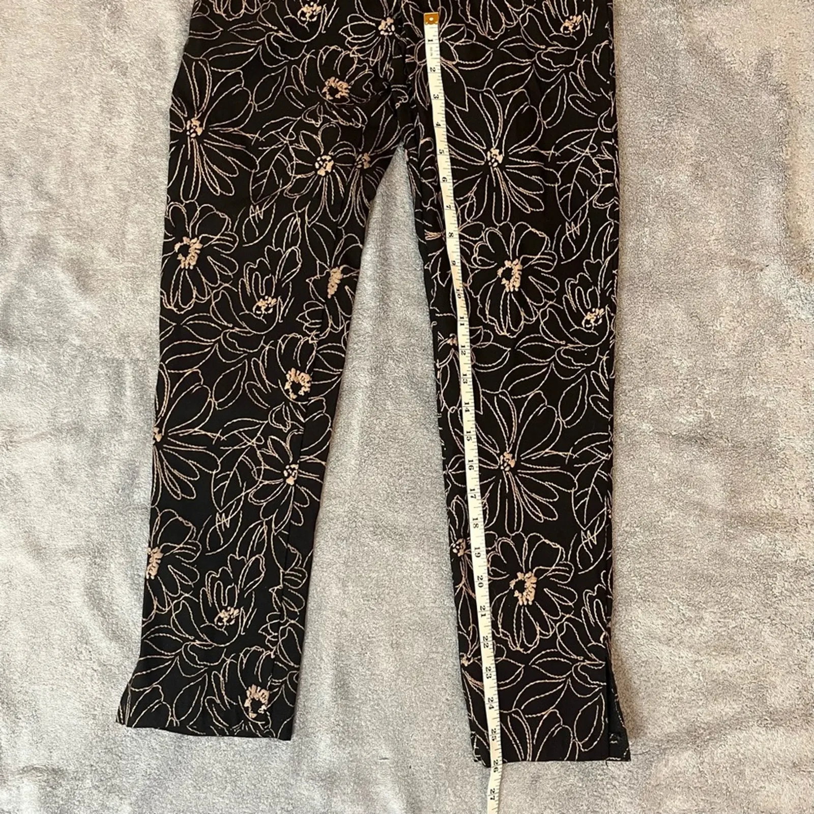 Agenda Petite Black Tan Floral Slim Fit Work Pants Ankle Slit Pants Size Small - Image 5