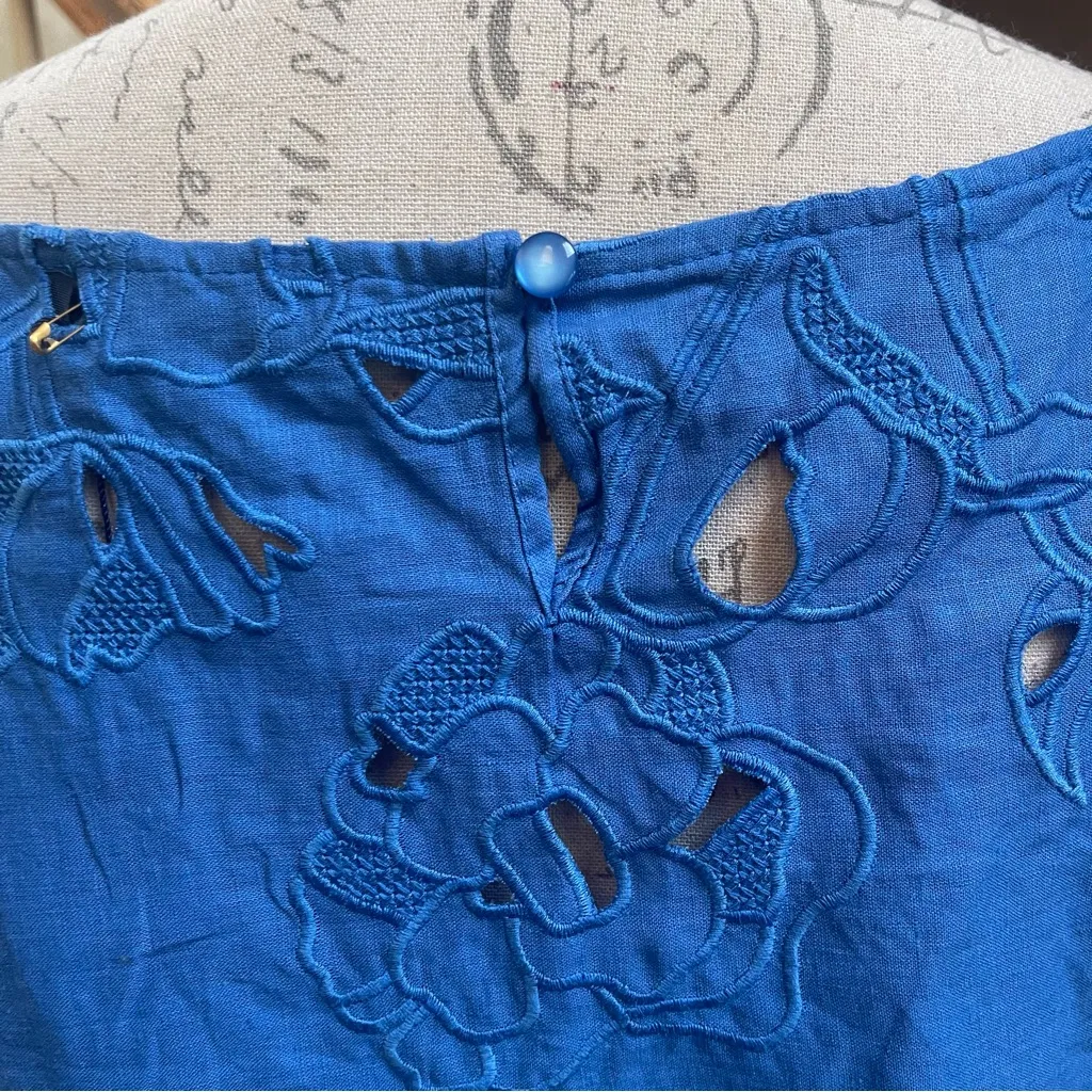 Rachel Roy Linen Blend Eyelet Laser Floral Cutout Top Blue - Image 7