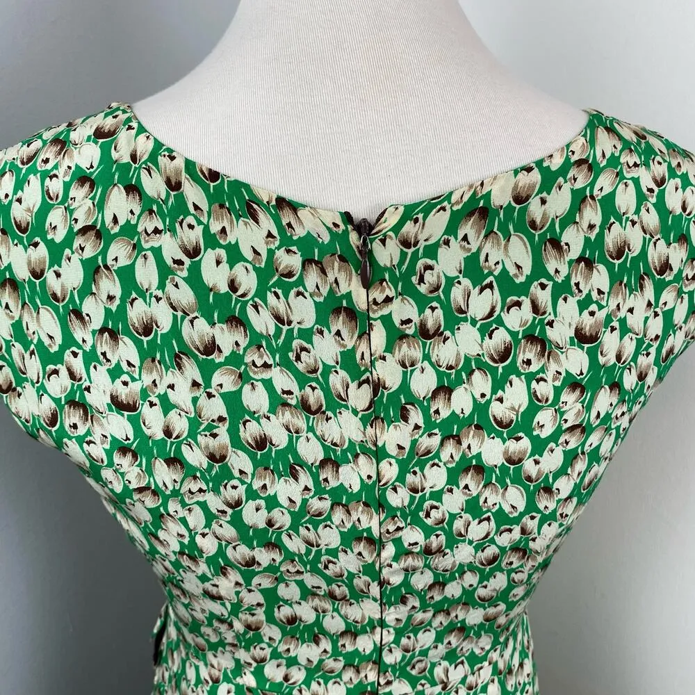 Anthropologie Moulinette Soeurs Green Silk Floral Undercurrents Tulip Dress Sz 2 - Image 8