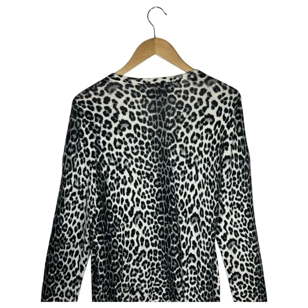 Chicos Cardigan Sweater Womens 3 XL Rabbit Hair Leopard Asymmetrical Open Black - Image 4