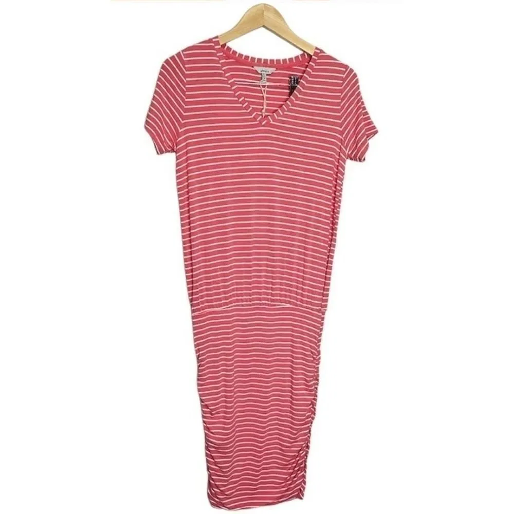 Joules Pink Striped V Neck Short Sleeve Knit Dress Size 4 Casual Pink - Image 2