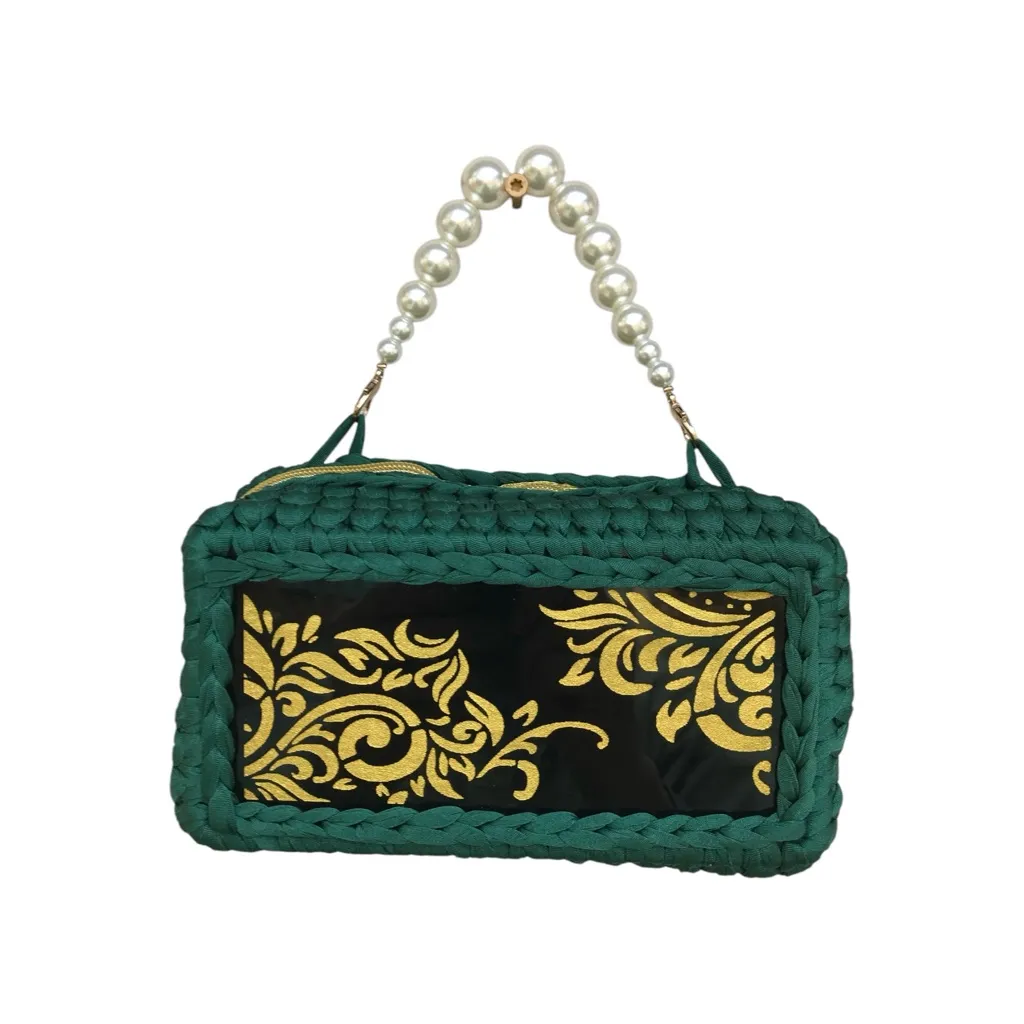 Crochet Pearl handle acrylic gold intricate scroll design front & Back m… - Image 2