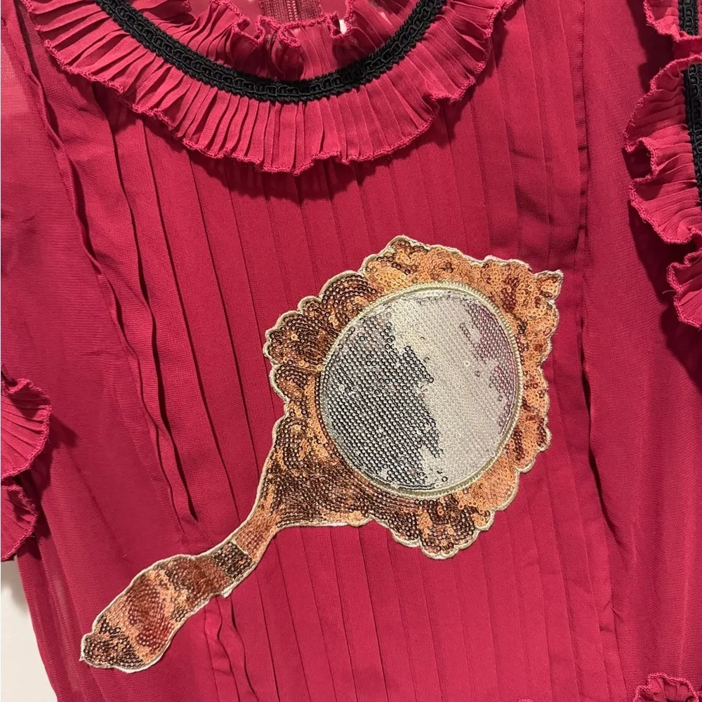 The moon clothing Women's long dress sequin looking glass size L maroon pleats - Image 3