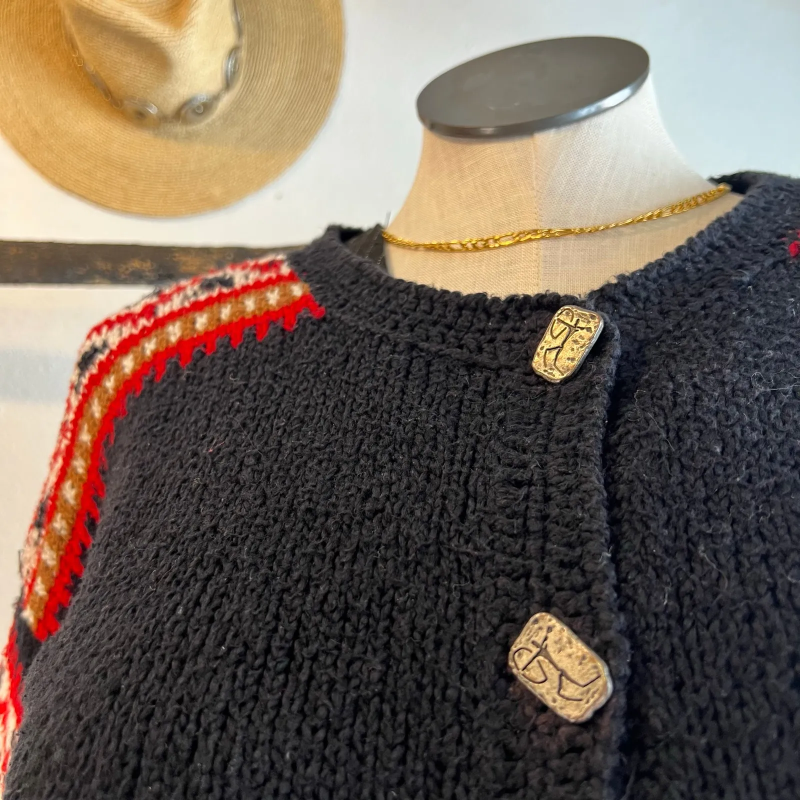 Vintage Caamano Wool Hand Knit in Peru Cardigan Sweater Size Large Blue - Image 5