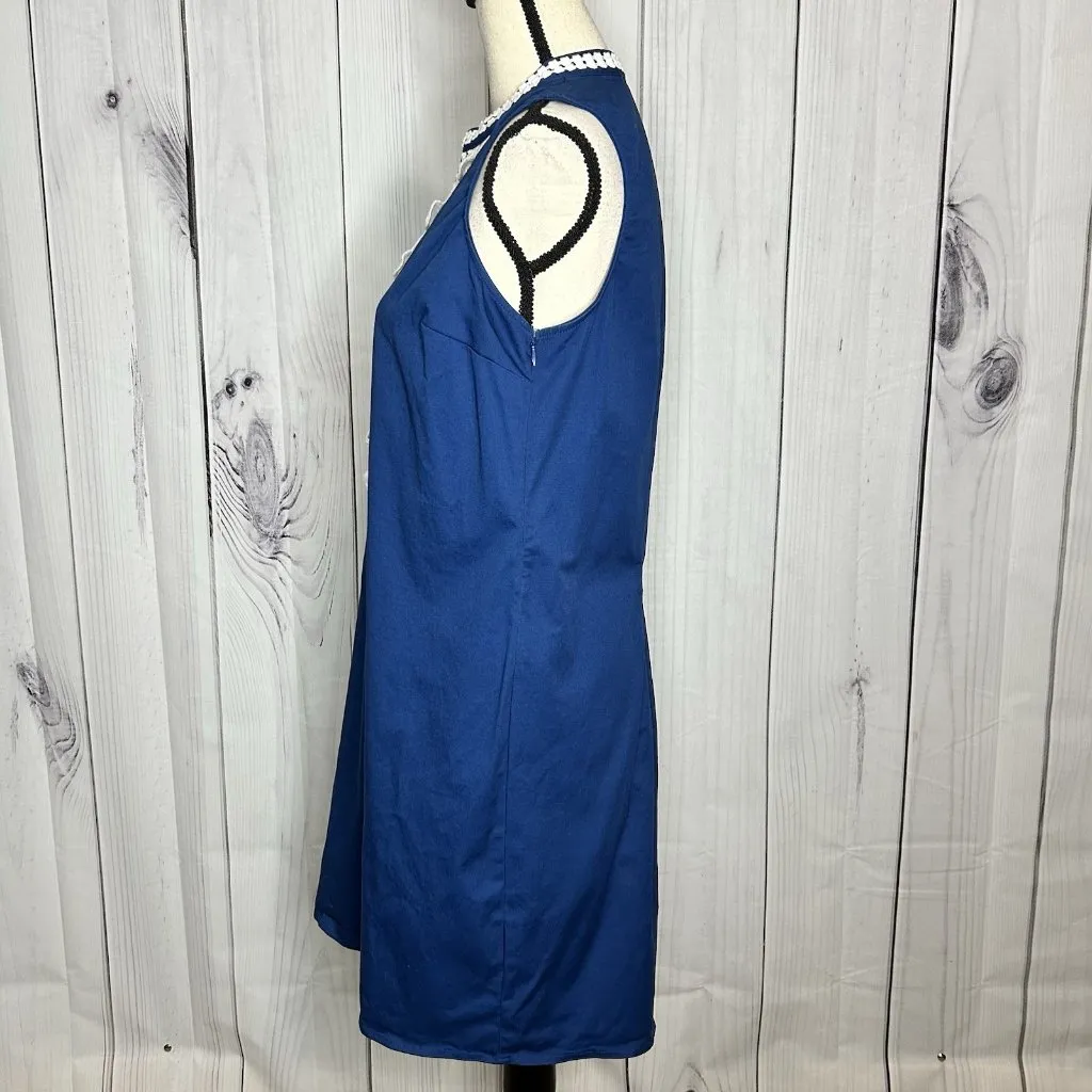 Mud Pie B. Berry Sheath Dress Womens Sz L Blue Sleeveless Lace Detail Stretch - Image 6