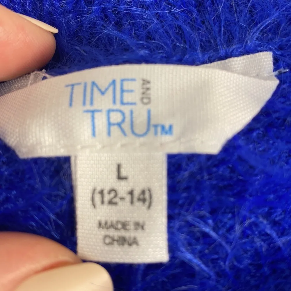 Time and Tru womens blue fuzzy Holiday Christmas sweater size L Size L - Image 6