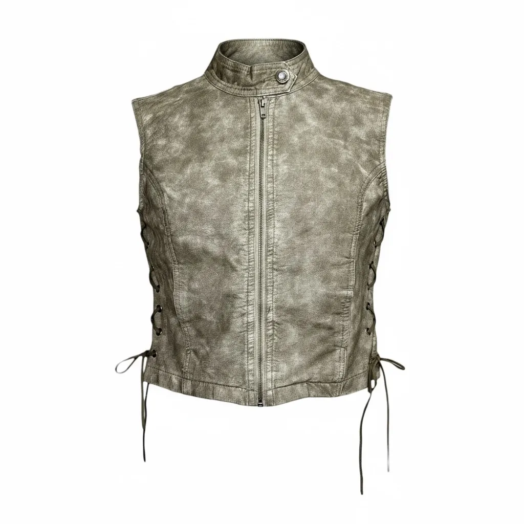 JADED LONDON Faux Leather Sleeveless Jacket W/ Lace Sides, Steel, Medium - Image 14