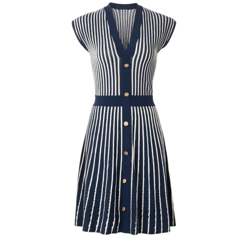 Christy Lynn Blue White Stripe Knit Dress LARGE Preppy Work Career Designer $475 - Image 7