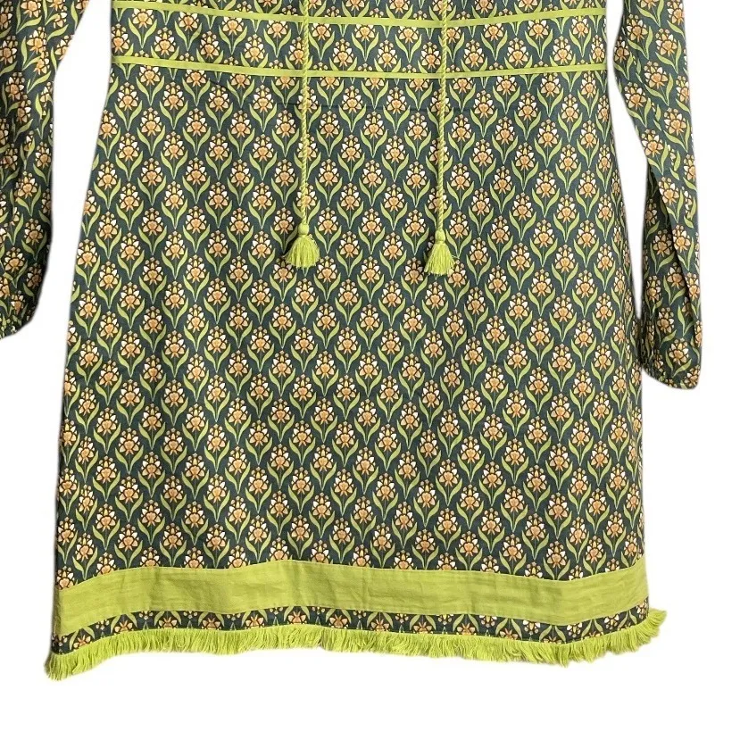 Adeline Rae Whimsical Boho Floral Print Long Sleeve Tassel Tie Neck Dress Large - Image 5