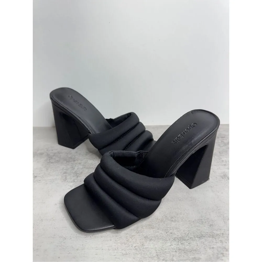 Open Edit Sandals Size 6.5‎ Black Open Toe Block Heel Fabric Upper - Image 5