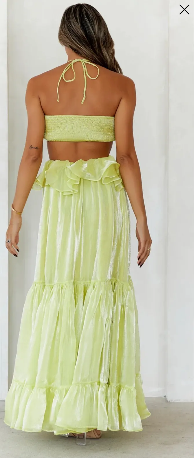 Hello Molly Enchanted Woods Halter Maxi Dress Lime - Image 3