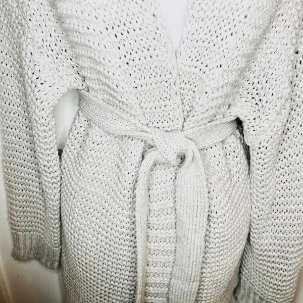 Miracle Relax More Grey Midi Cardigan Tie Chunky Knit M/L - Image 4