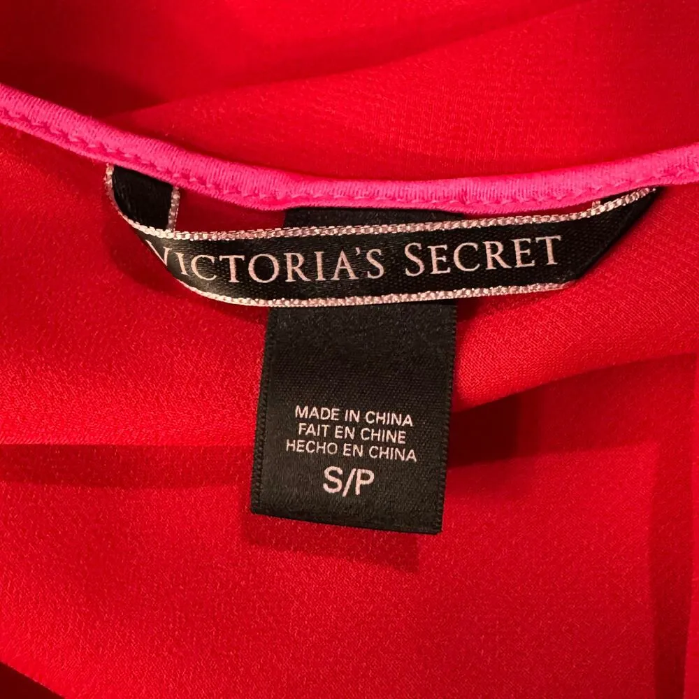 Victoria’s Secret Small Lingerie Nightie Top Sheer Tie Shoulder Straps Red Pink - Image 7