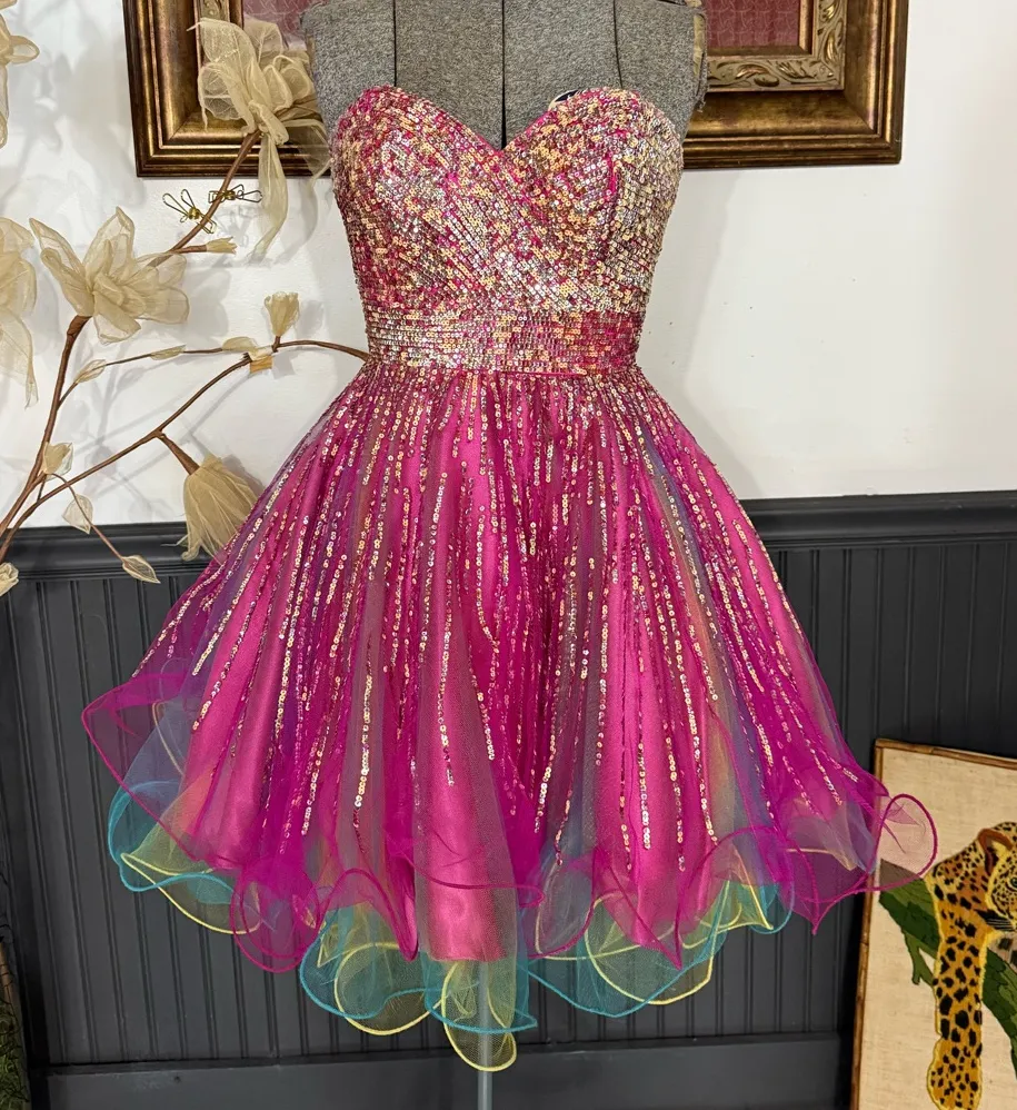 Terani Couture Strapless Sweatheart Colorful Sequined Formal Dress ~ Size 2 🧡🍄 - Image 1