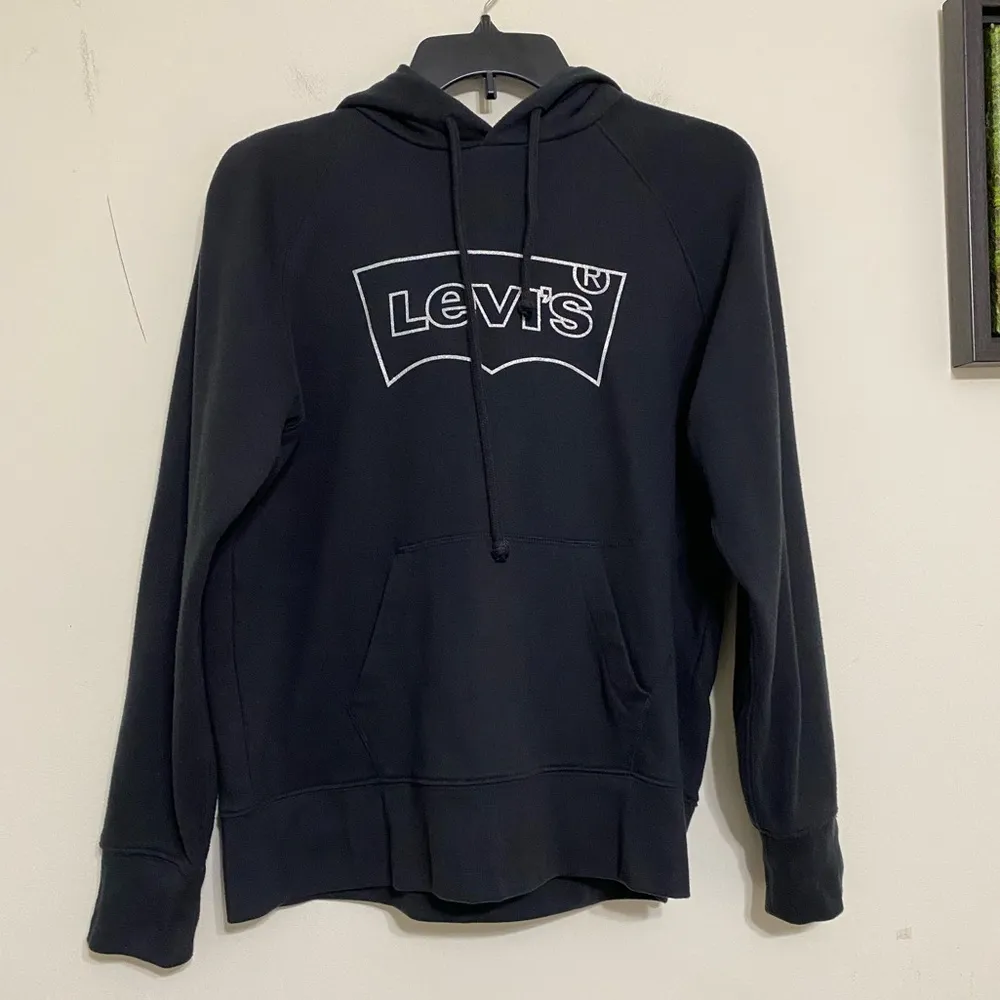 Levi's Fleece Graphic Print Glitter Silver Hoodie Black Loose Fit Pocket size S - Image 10