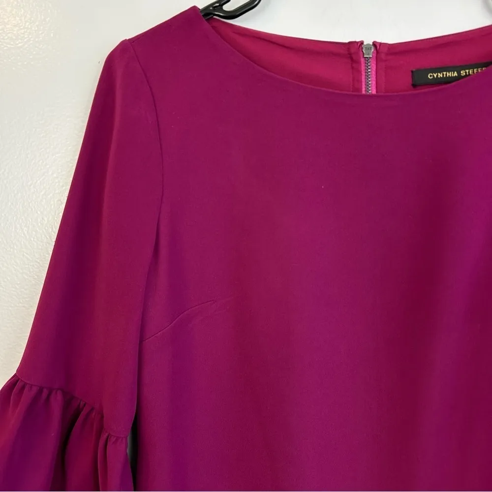 NWT Cynthia Steffe Raspberry 'Cora" Trumpet Sleeve Crepe Shift Mini Dress Sz 0 - Image 4
