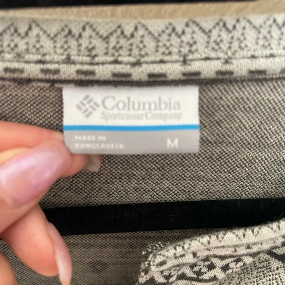 Columbia Fair Isle Long Sleeve 1/4 button Thermal TShirt Gray Western Womens M - Image 6