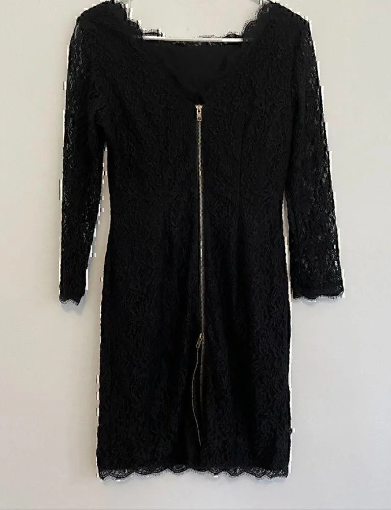 ADRIANNA PAPELL Black Lace Square Neck / V V-Neck Back 3/4 Sleeve Sheath Dress 4 - Image 12