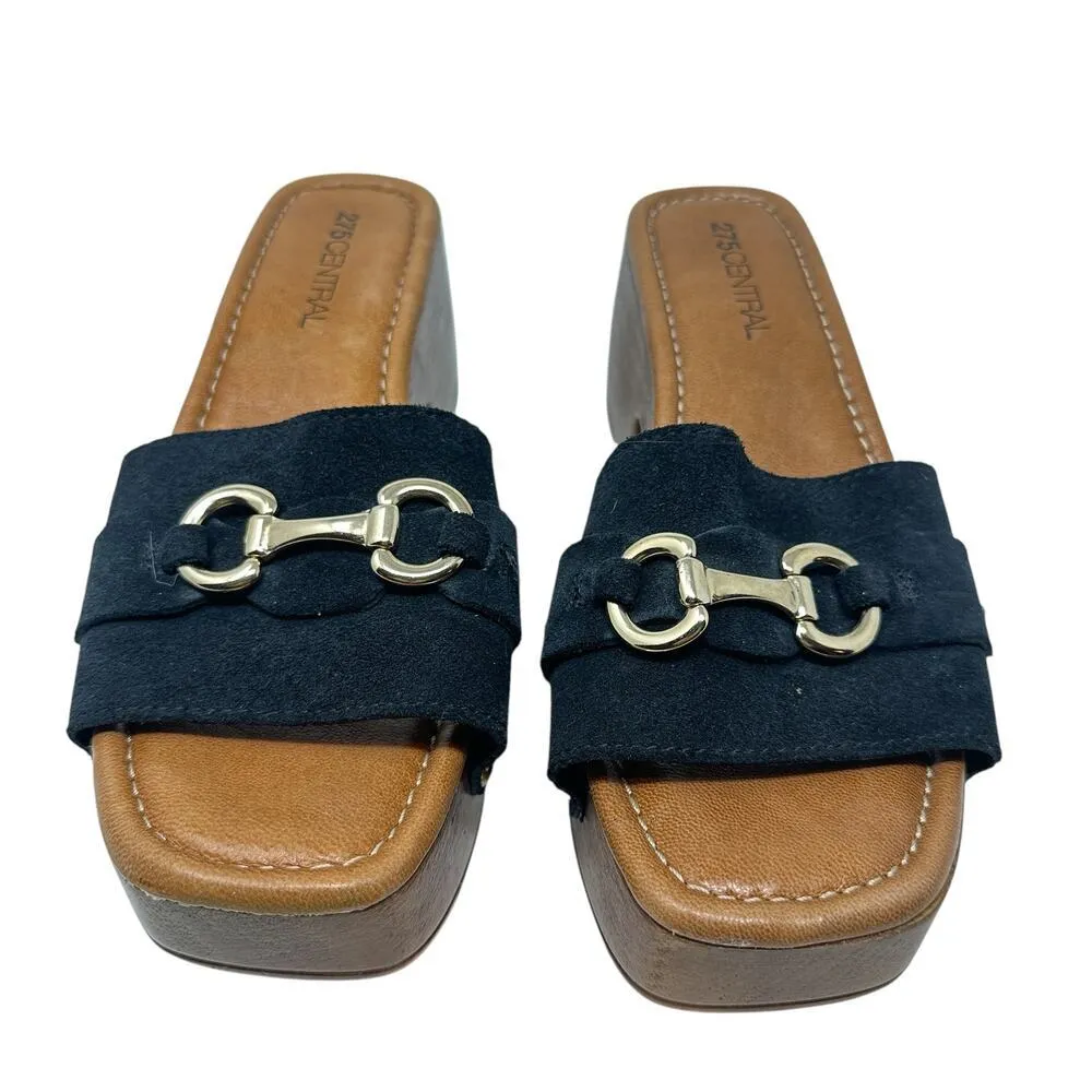 275 Central Sloane Sandal Shoes Clog Heel Gold Hardware Suede Black Size 39 US 9 - Image 4