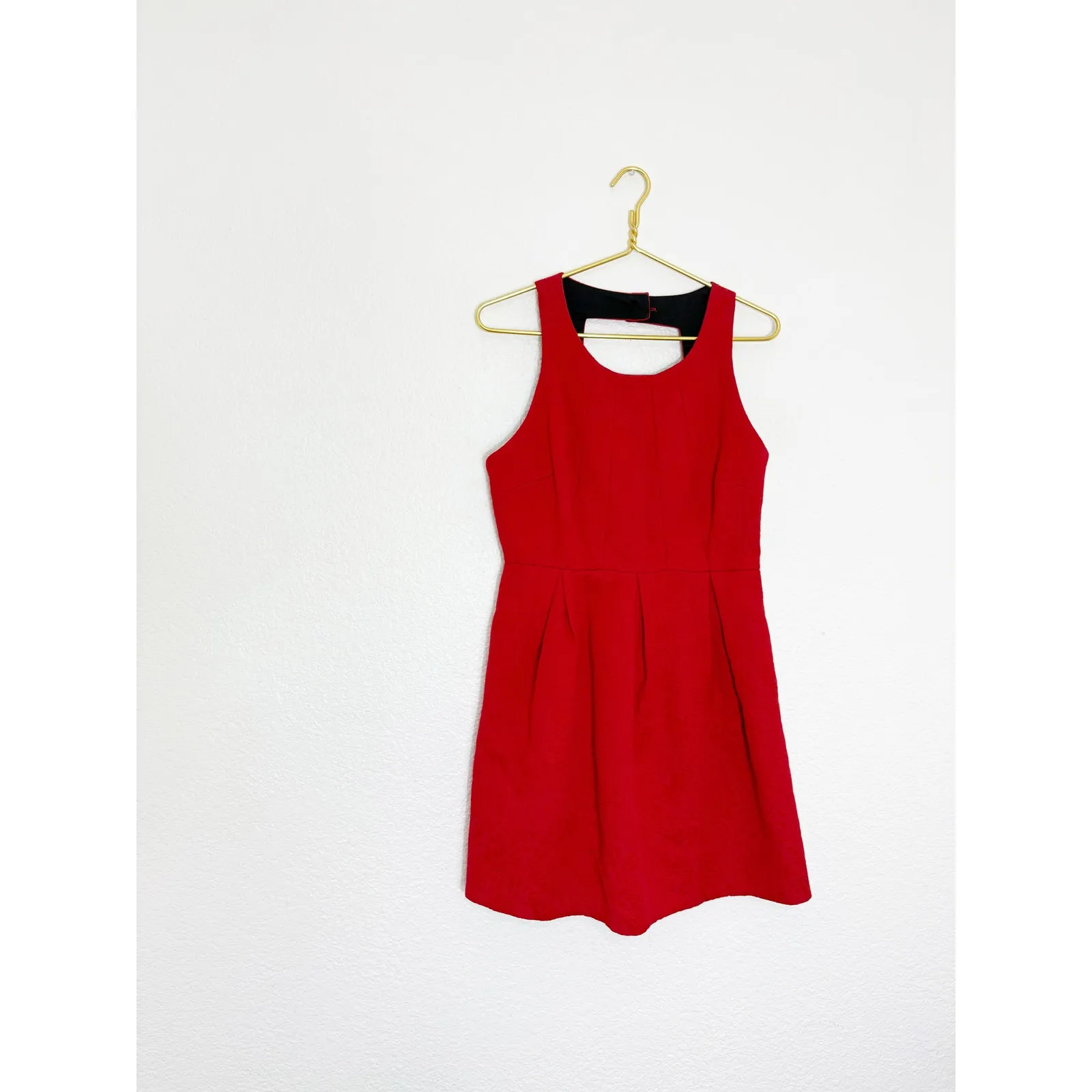 NWT Anthropologie Moulinette Soeurs Red Brocade Dress Size 8 Jacquard Fit Flare - Image 4