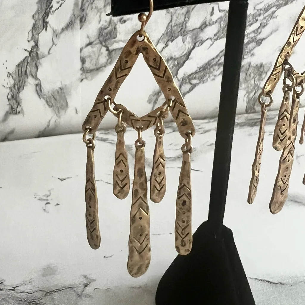 Earrings Bundle of 2 Chandelier Drop Beaded Gold Tone Dangle - Image 8