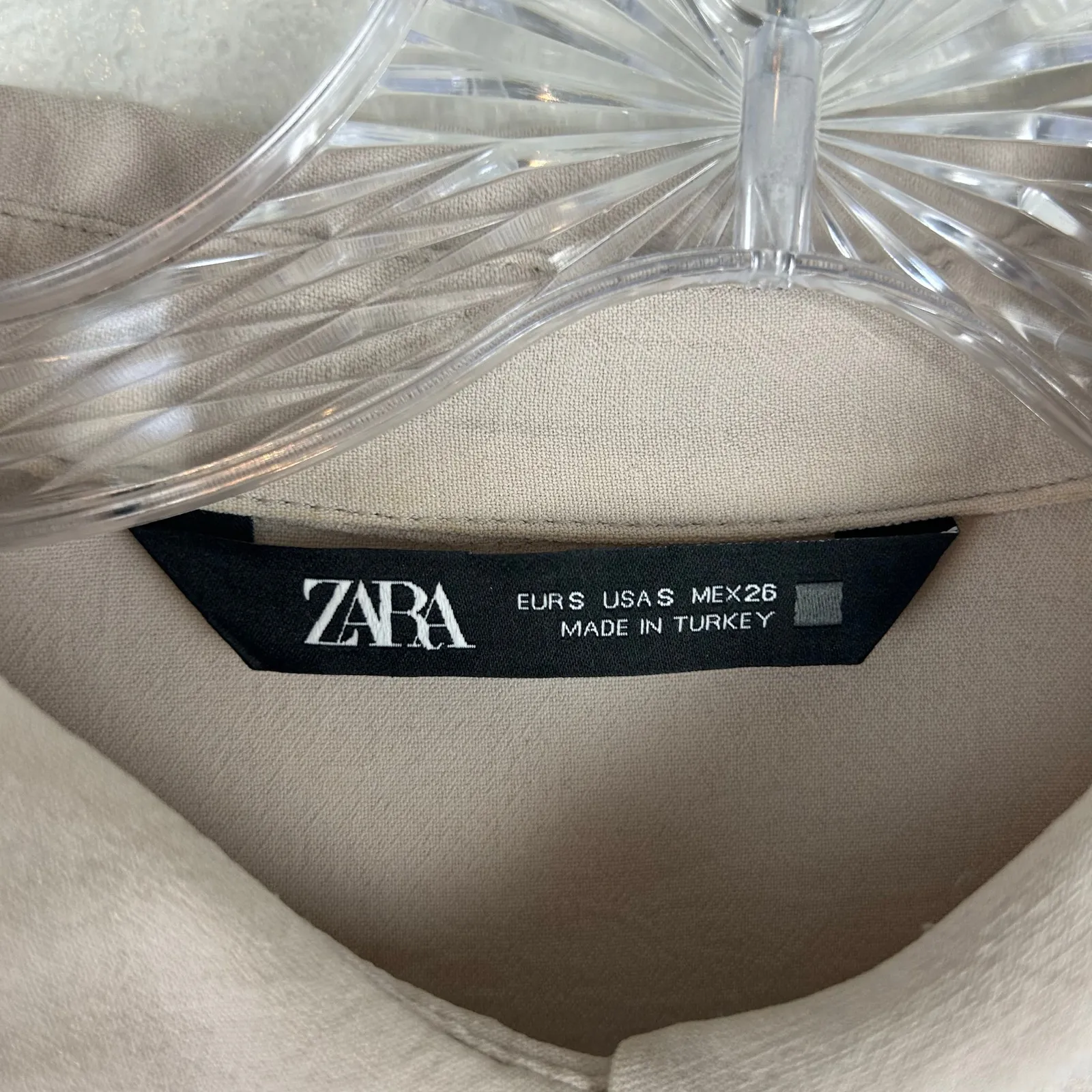 Zara Belted Shirt Dress Size Small Tan Short Dolman Sleeve Ruched Side Waist - Image 3