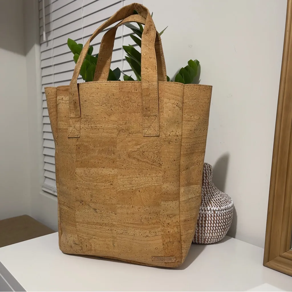 TIRADIA CORK farmers market tote bag shoulder work travel free people Tan - Image 2