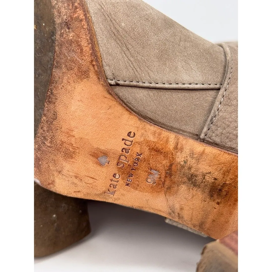 Kate Spade Lexy Womens Boots Beige Leather Heeled Bootie Double Buckle US 9 M Brown - Image 4