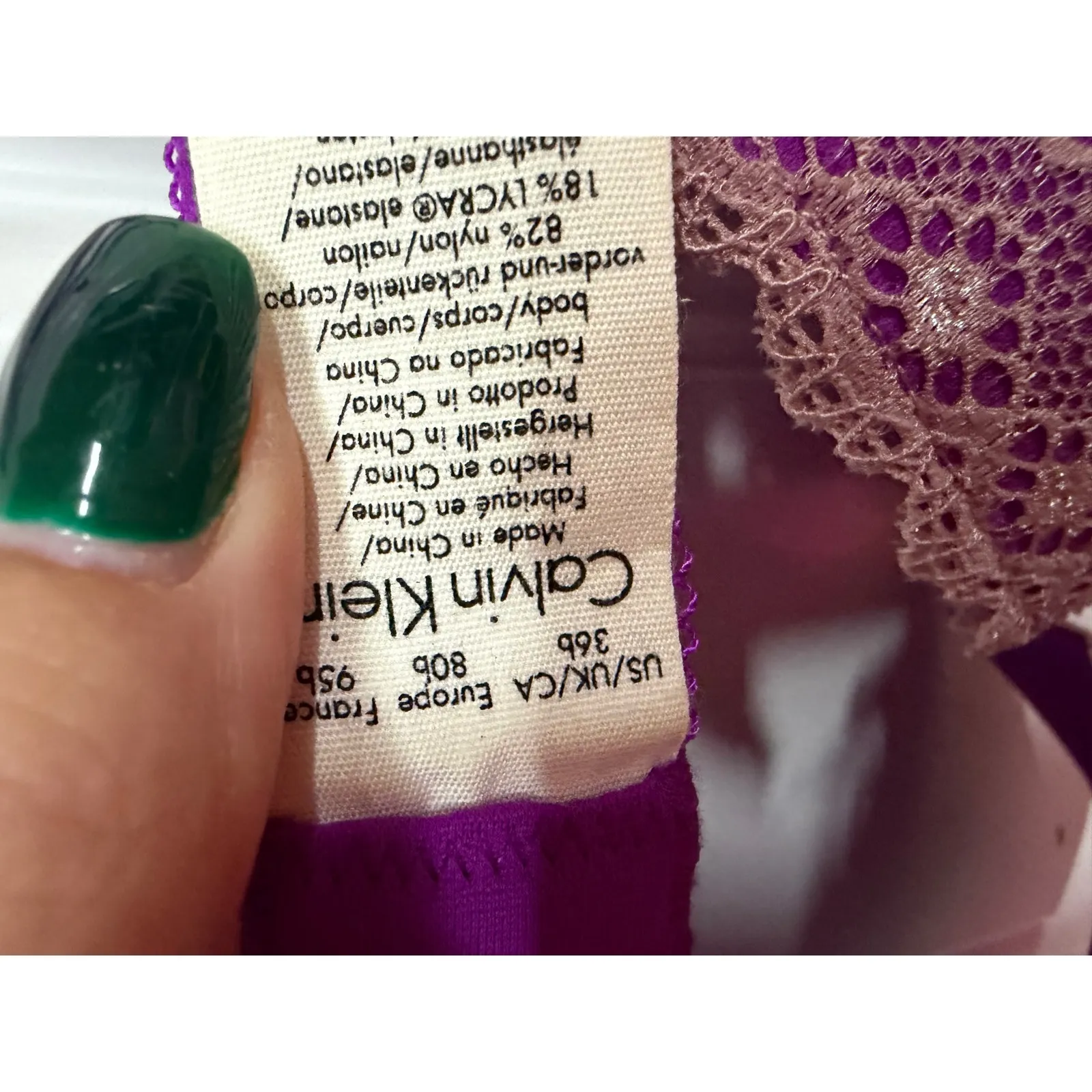 Calvin Klein Tonal Roses Demi Bra Padded Push Up Bra Purple Cream 36B adjustable - Image 5