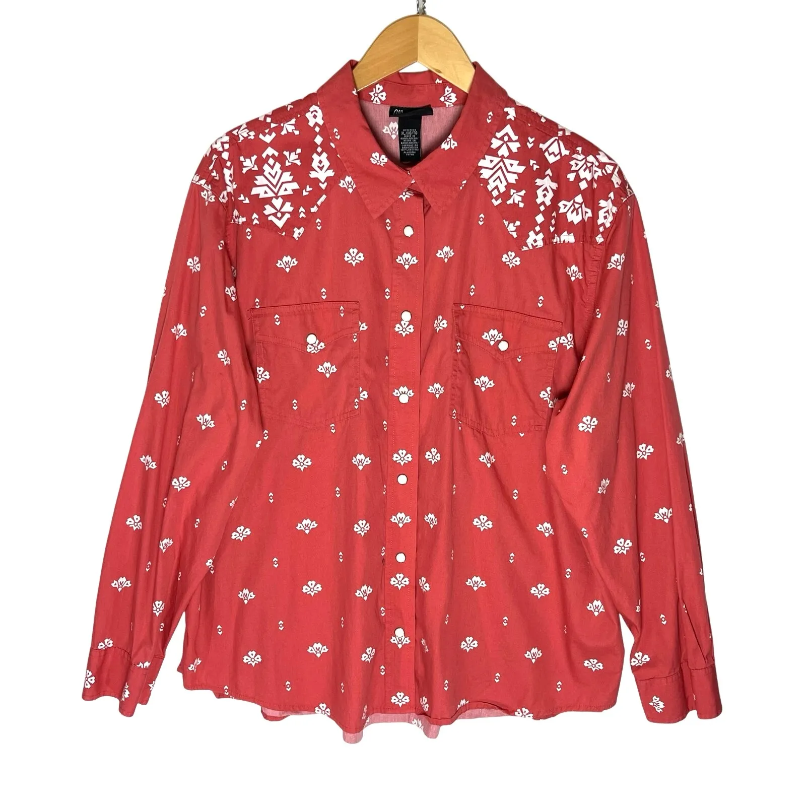 WRANGLER Retro Women’s Coral and White Snap front western shirt XL - Image 2