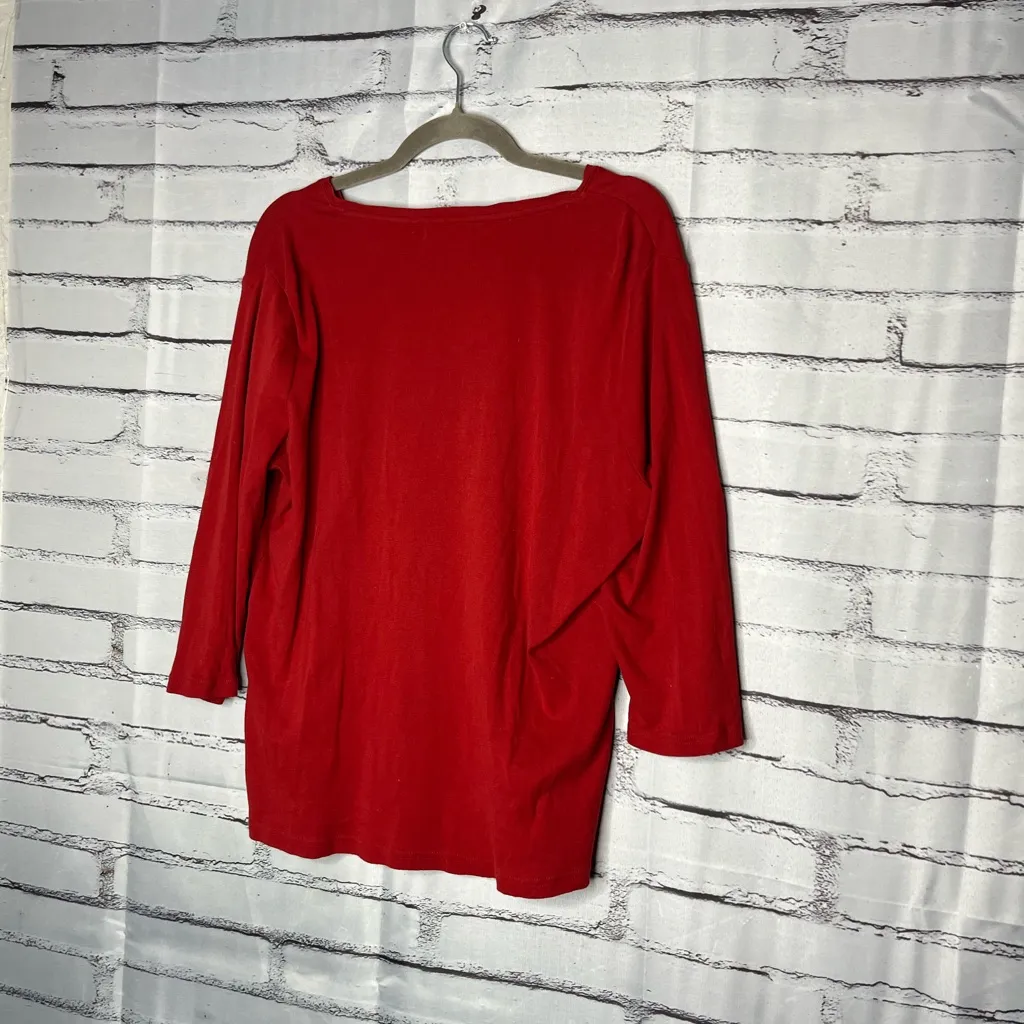 Lauren Ralph Lauren Red ¼ Button V‑Neck Blouse Women’s XL Classic Career Top Y2K - Image 9