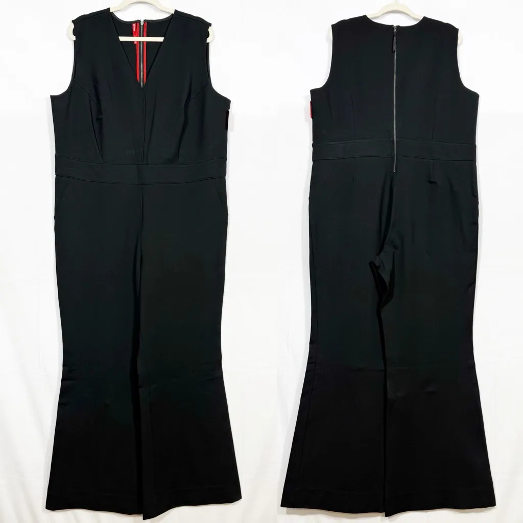 SPANX The Perfect Sleeveless Jumpsuit Ponte Knit Classic Black Flare Wide Leg - Image 3