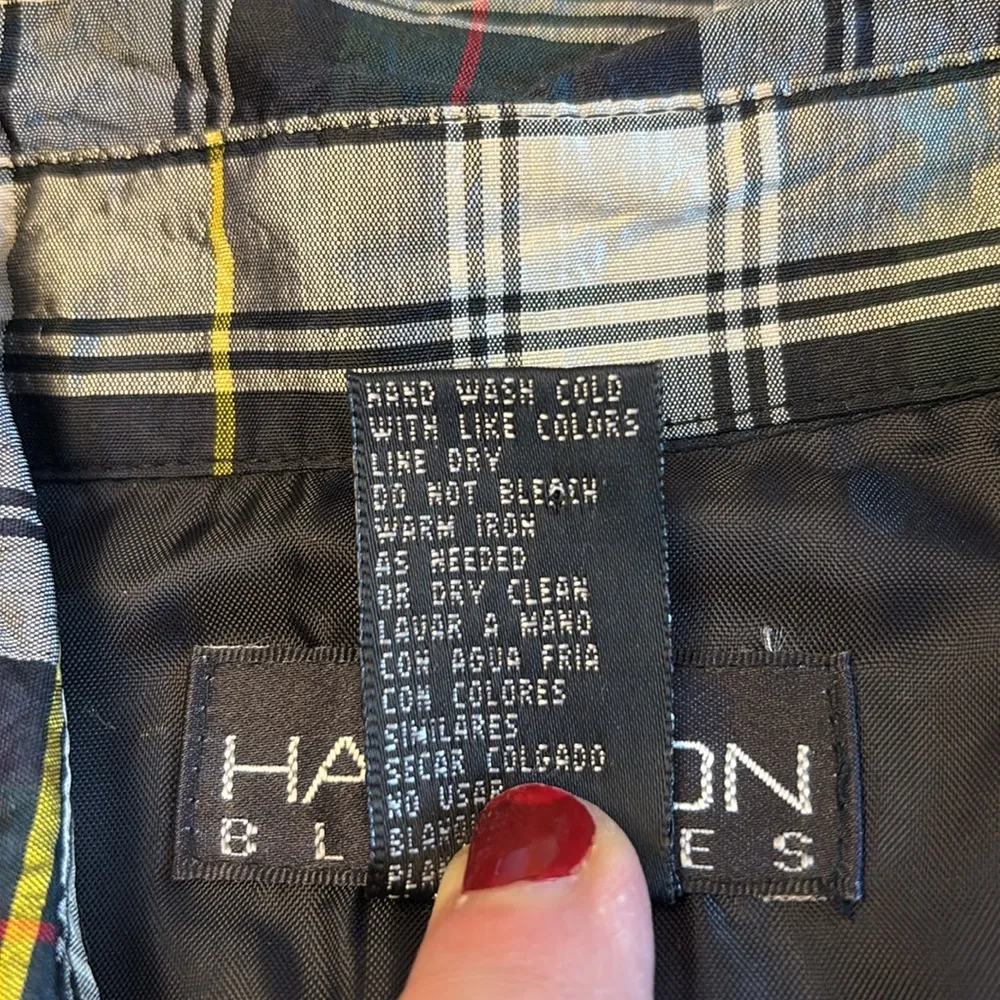 HALSTON BLOUSES Size MEDIUM Silk Plaid Vest Sleeveless Blouse Green Blue White - Image 7