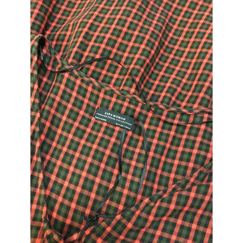 Zara Women Over Sized Long Sleeve Christmas Plaid Pocket Red M - Image 8