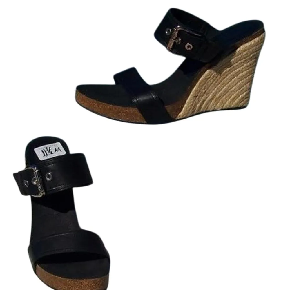 Donald Pliner Black Leather Hemp Wedge Shoe Rubber Sole Metal Buckle NWT $275 Size 11.5 - Image 3