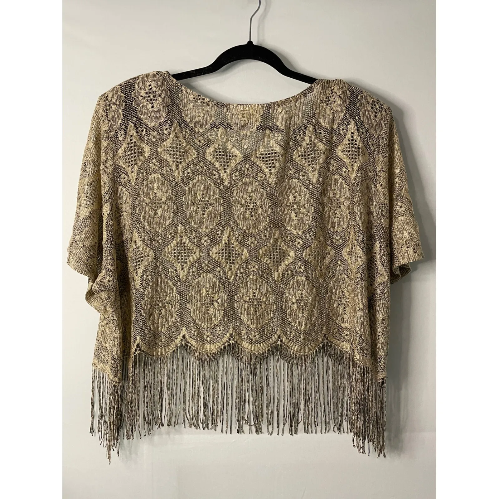 VTG SHARADE of California Womens 20W Gold Black Lace Fringe Kimono Top - Image 6