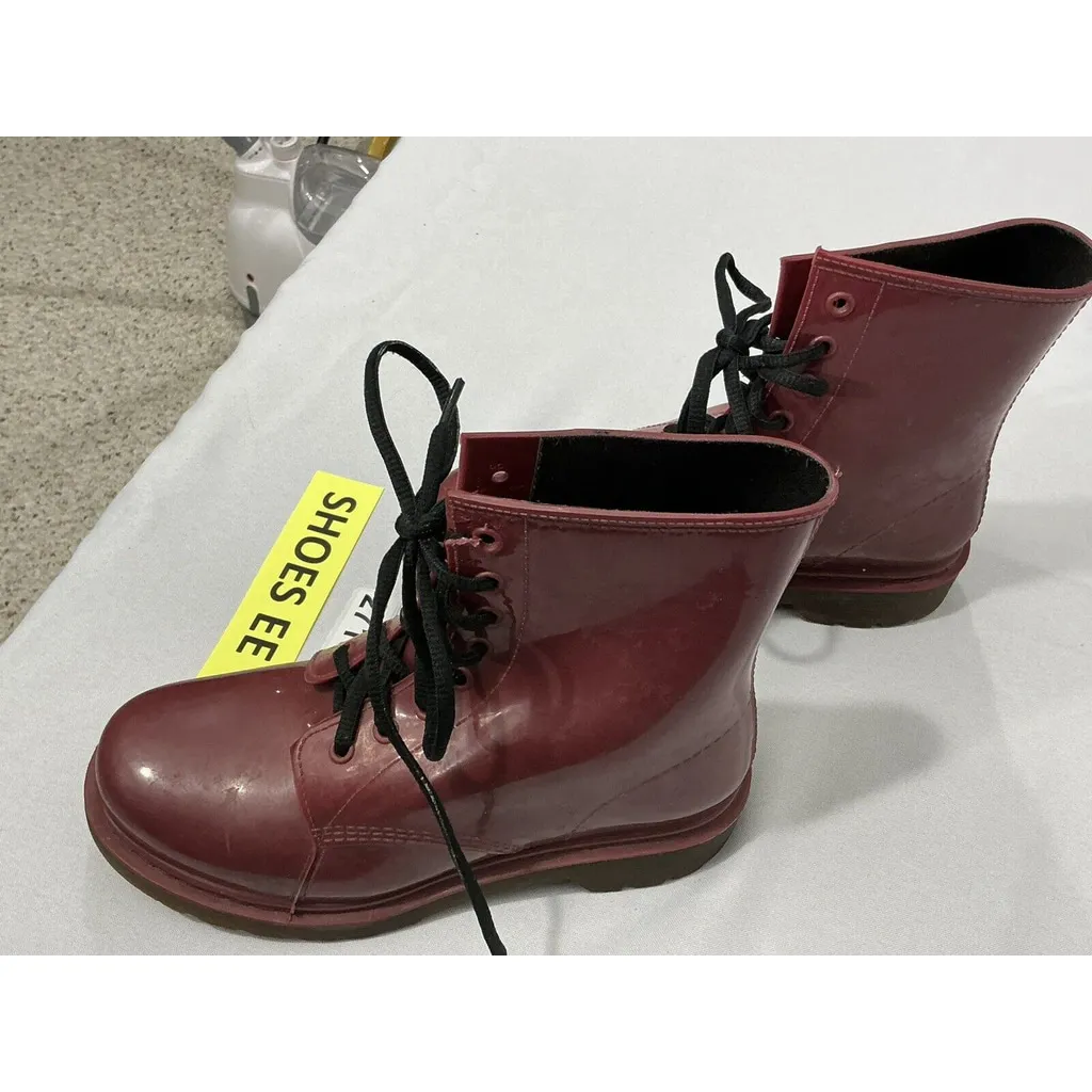 Womans Drip Drop 38 (7.5) Red Rubber Lace Up Ankle Rain Boots - Image 3