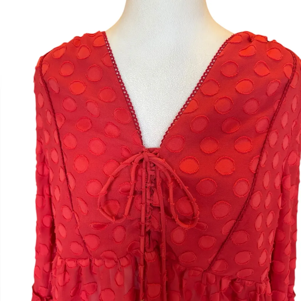 Soft Surroundings Besito Blouse Red Polka Dot Bell Sleeve Womens Medium NEW - Image 6