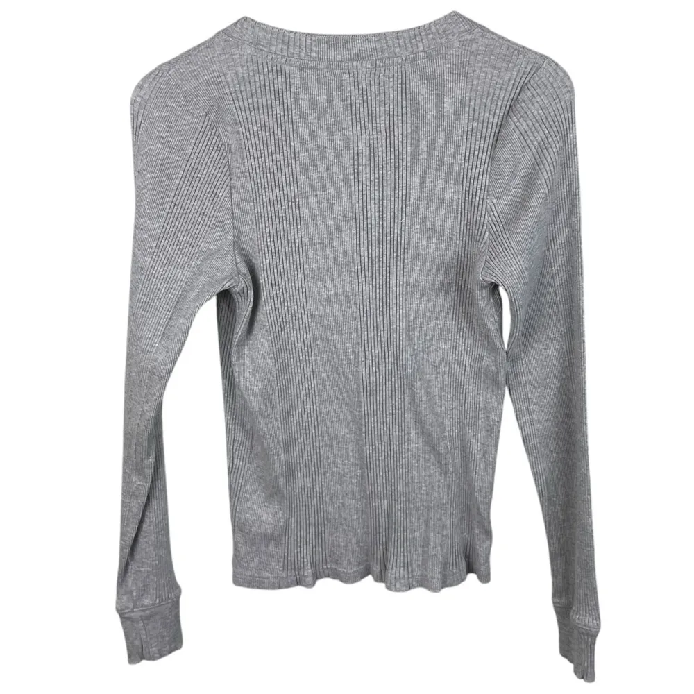 Aerie Women's Long Sleeve Thermal Henley Shirt Ribbed Knit Tee Grey Size XL - Image 2