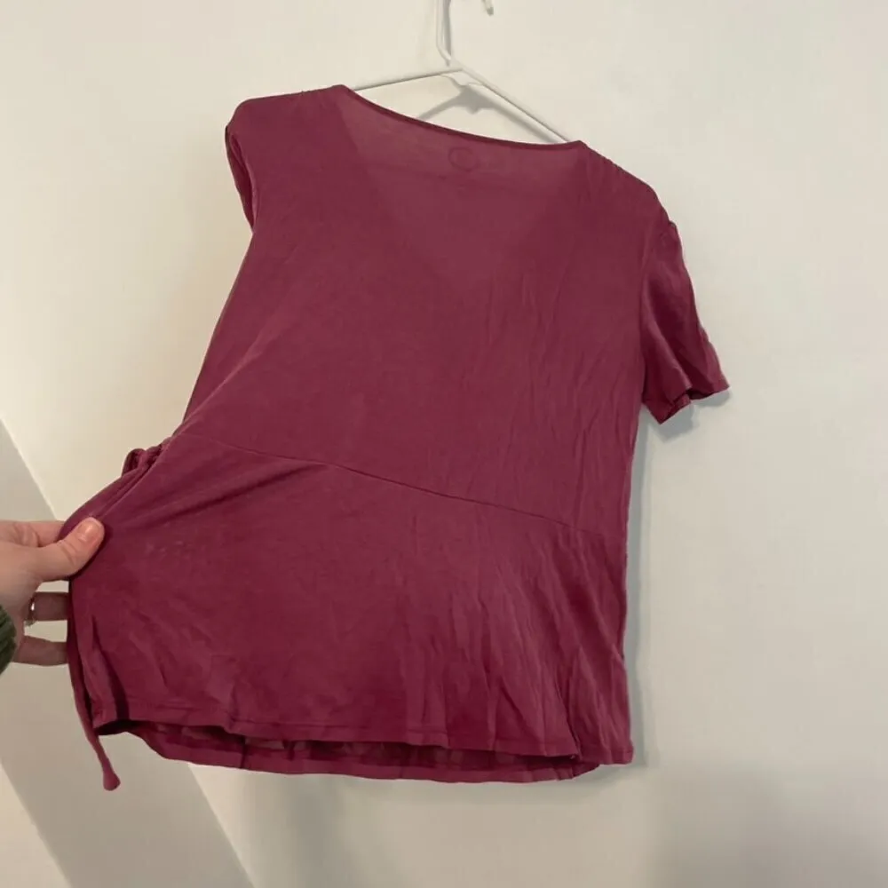 MAURICES 24/7 Wrap Front Top Berry Mauve Pink ish Surplice Short Sleeve Peplum L - Image 10