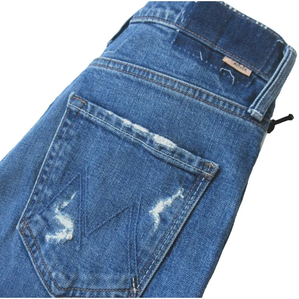 NWT Mother Superior Tomcat in Playing With Scissors High Rise Destroyed Jeans 26 Blue - Image 9