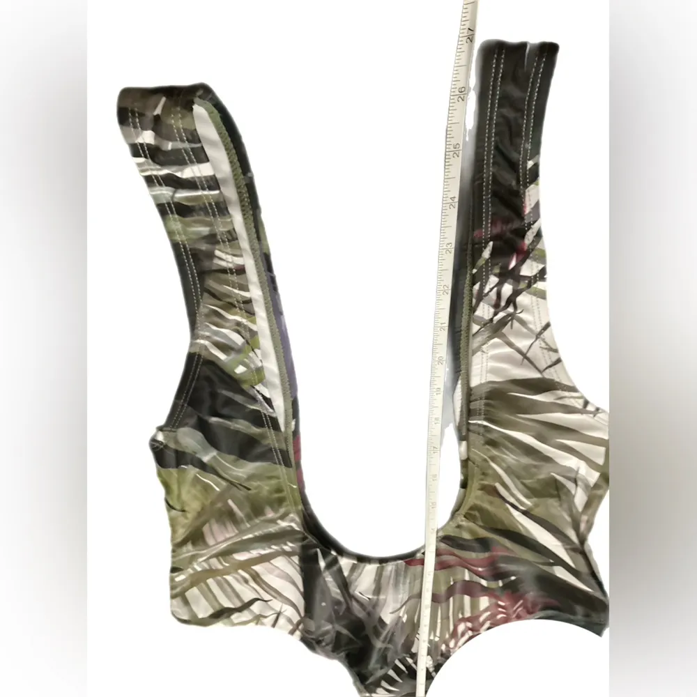 NWOT Tropical Leav es Women's Triangle Bikini Top & Monokini 2 pc Swim Suit Set Green Size L - Image 5