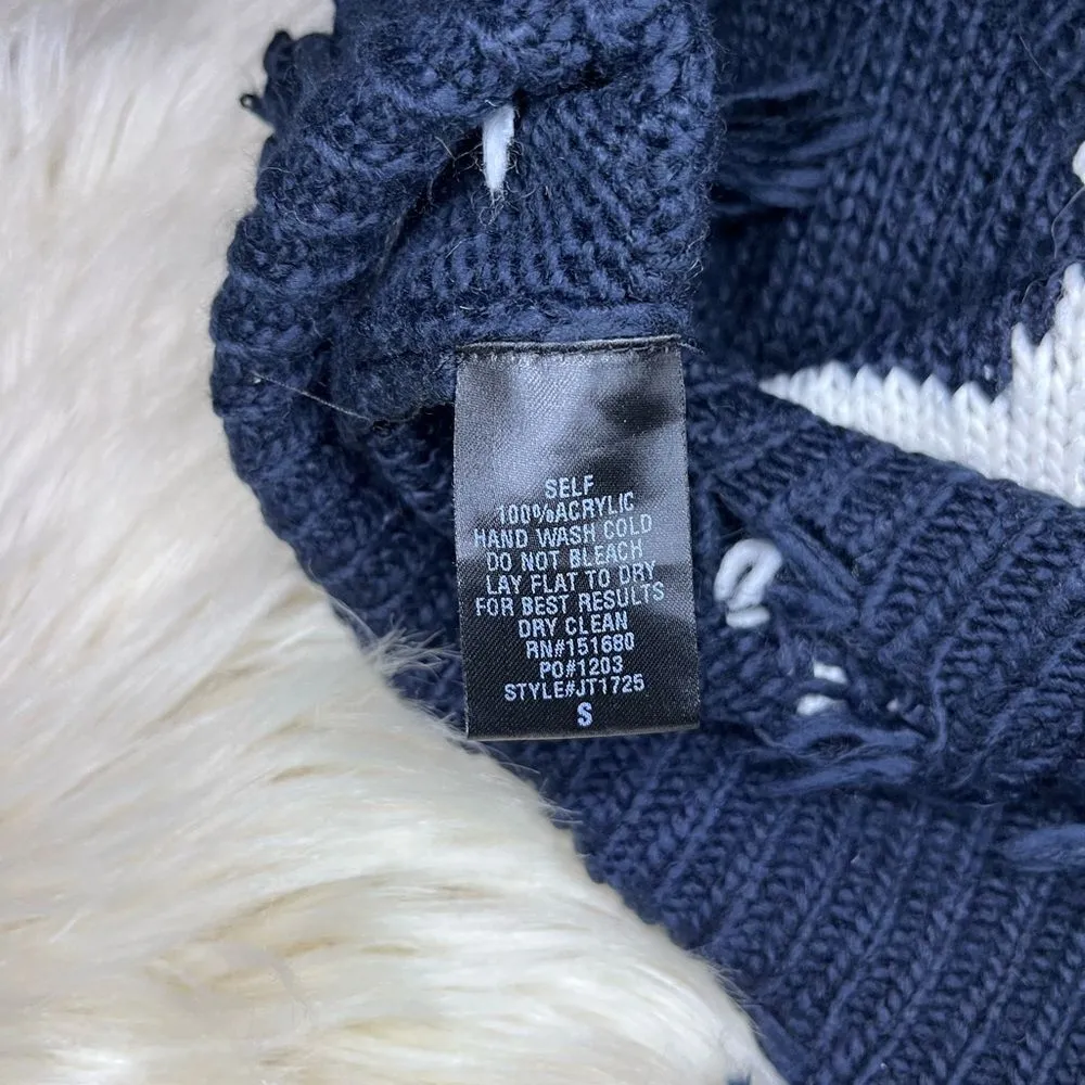 Storia Navy/white distressed star sweater sz small - Image 7