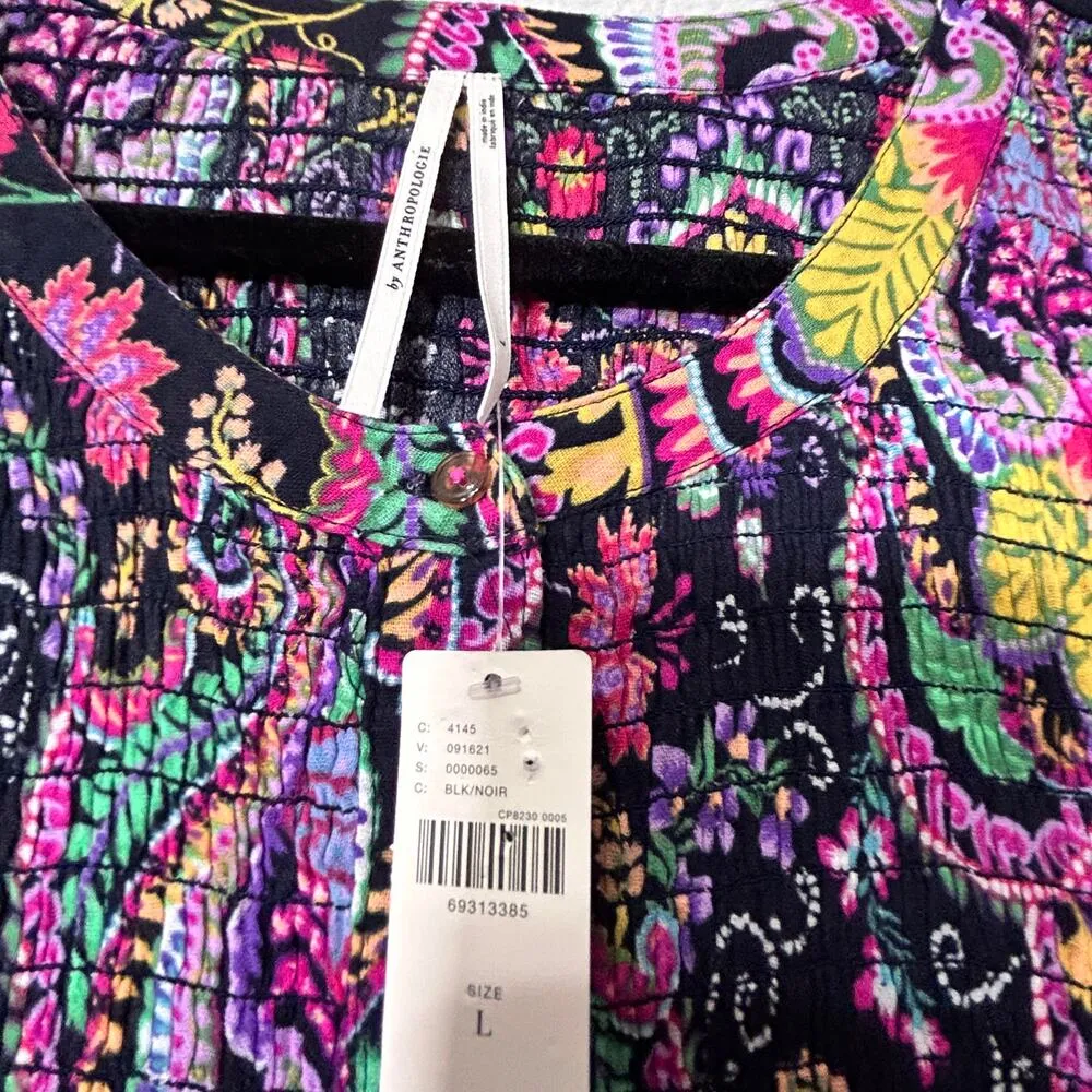 By Anthropologie Tunisian Tunic Paisley Vibrant Smocked Collar NWT Large Coverup - Image 10