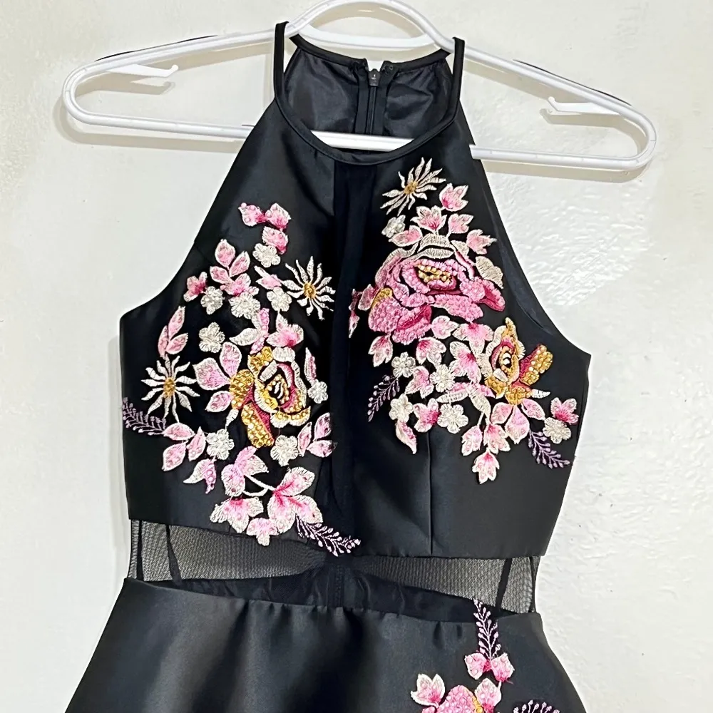 Xscape Floral Embroidered Illusion Fit&Flare Dress - Image 3